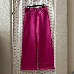ZARA Hot Pink High-Rise Wide Leg Jeans